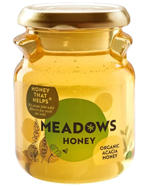 Meadows honey 'Our honeys' A jar of organic acacia honey