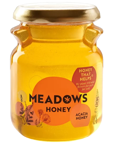 Meadows Honey 'Our honeys' A jar of Acacia honey