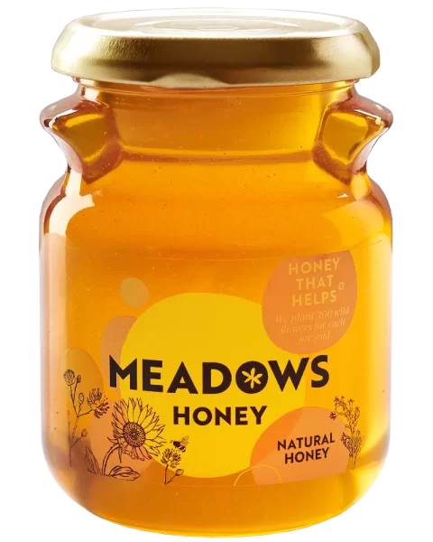 Meadows Honey 'Our honeys' A jar of Natural honey