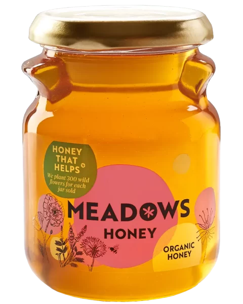 Meadows Honey 'Our honeys' A jar of Organic Honey